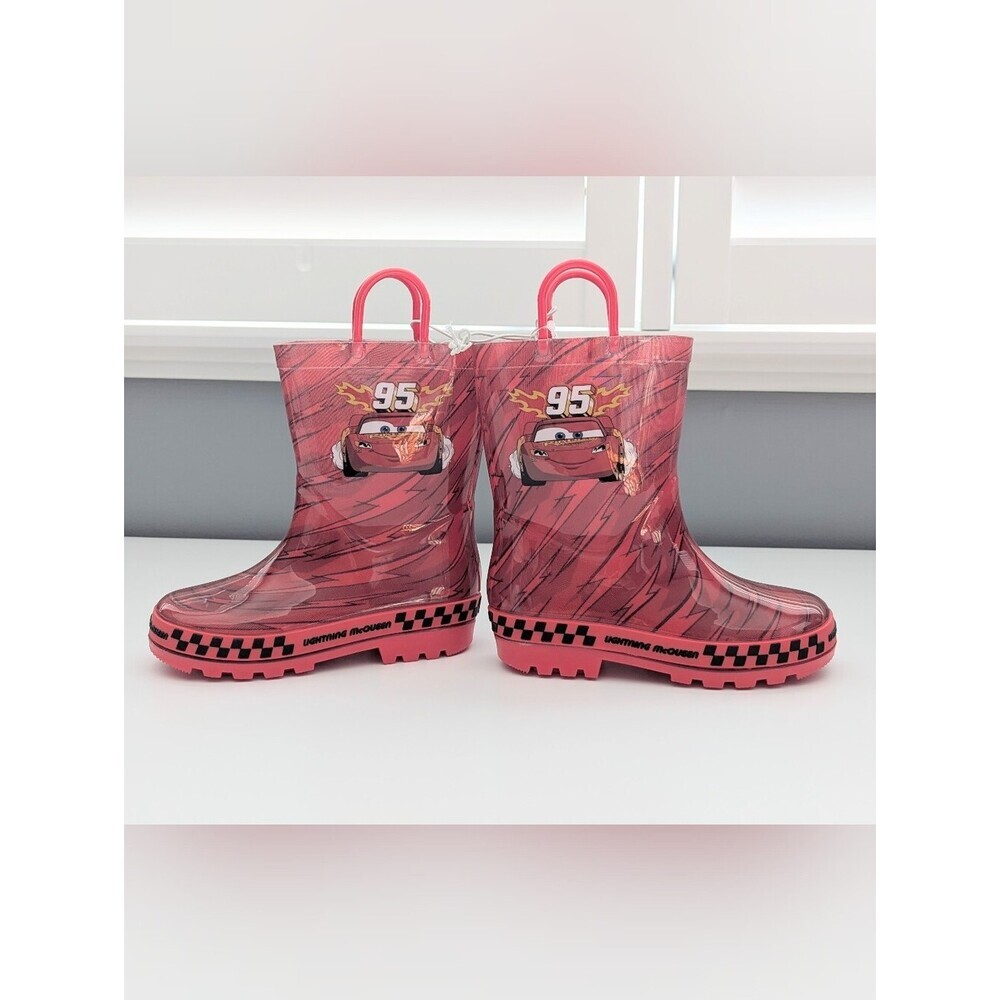 NWOT Disney Pixar Cars Lightning McQueen Kids (Size 11/12) Rain Boots w/Handles